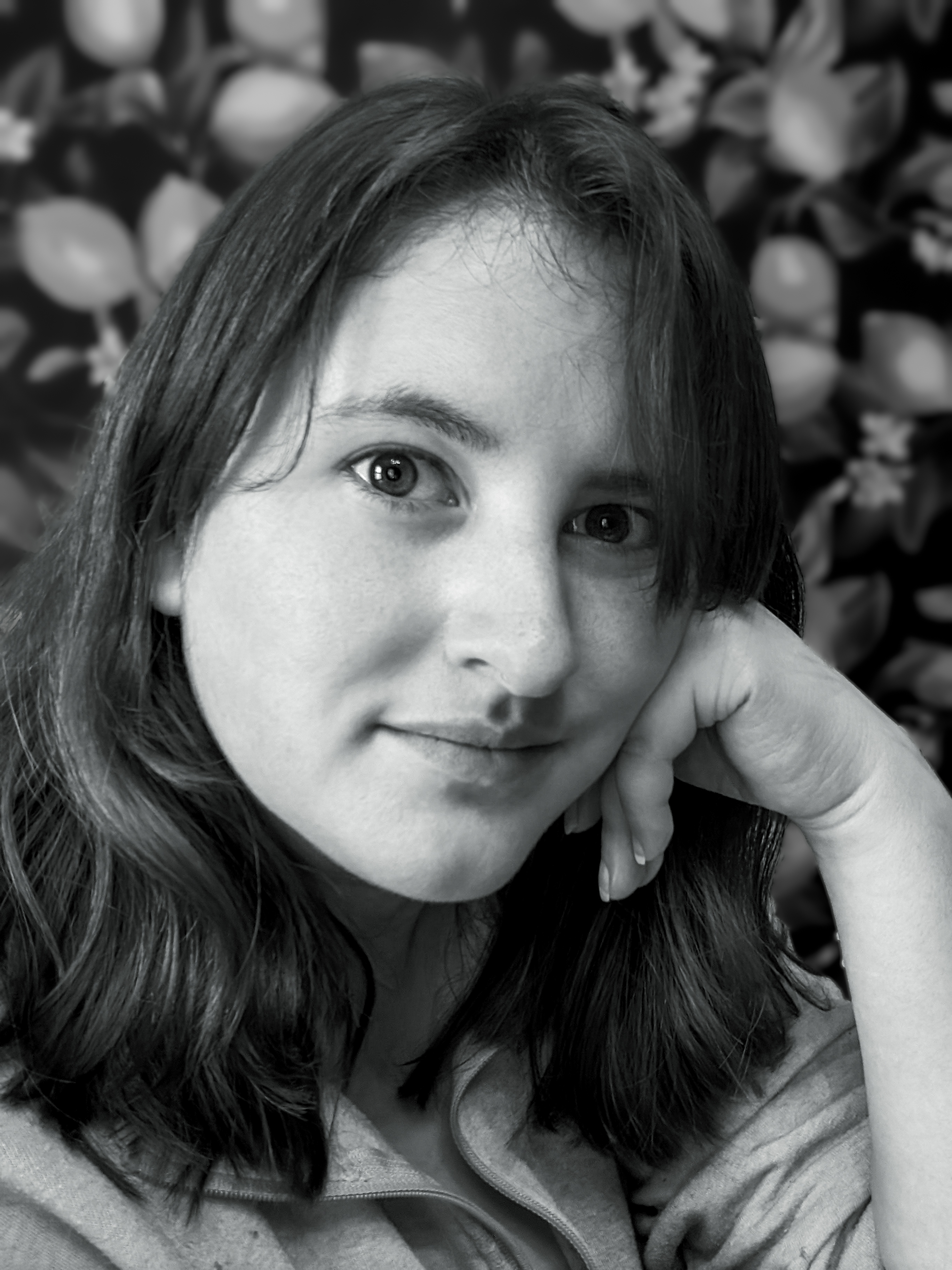 A black and white portrait of Johanna Holman