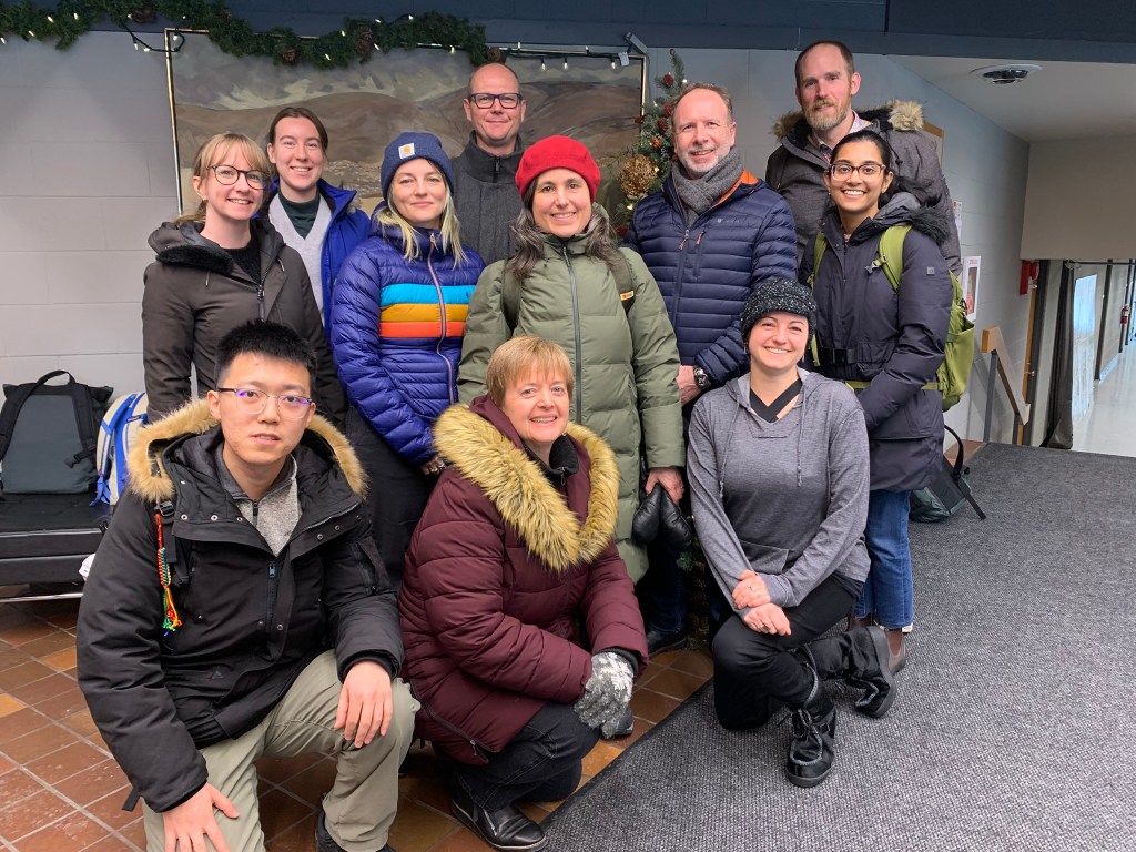 Group photo of Left to right; front: Zhongzhi (Michael) Sun, Emma Allen-Vercoe, Sue Ishaq; middle: Mikaela Beijbom, Mallory Choudoir, Sarah Elton, Kieran O'Doherty, Panuya Athithan; back: Grace Gabber, Andreas Heyland, Rob Beiko.